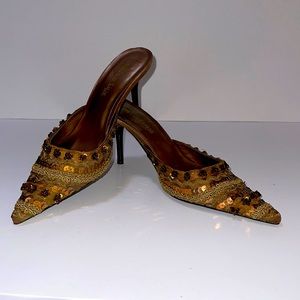 Beautiful Bronze Embellished High Heel Mules